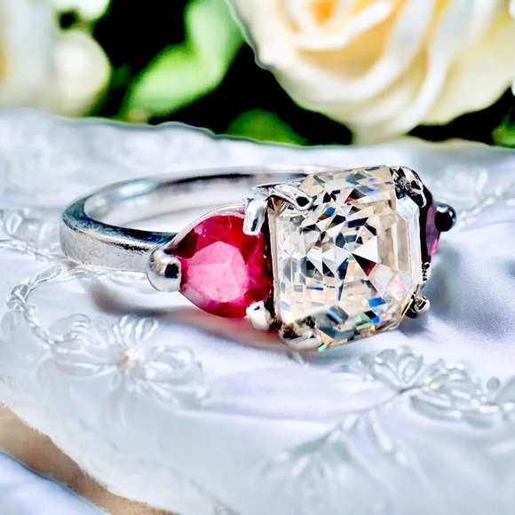 Vintage Strontium Titanate / Mahaleo Ruby Sterling Silver Jewelry Set - Picture 6 of 10